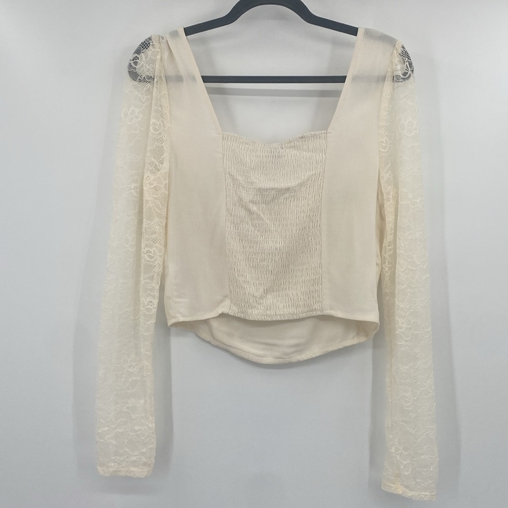 Wild Fable Off White Cropped Long Sleeve Lace Top Size Medium - Picture 5 of 9
